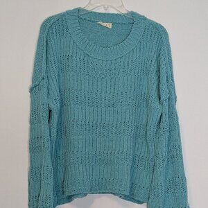 NEW IN Teal Blue Long Sleeve Pullover Crew Neck Boxy Chenille Sweater; Size M